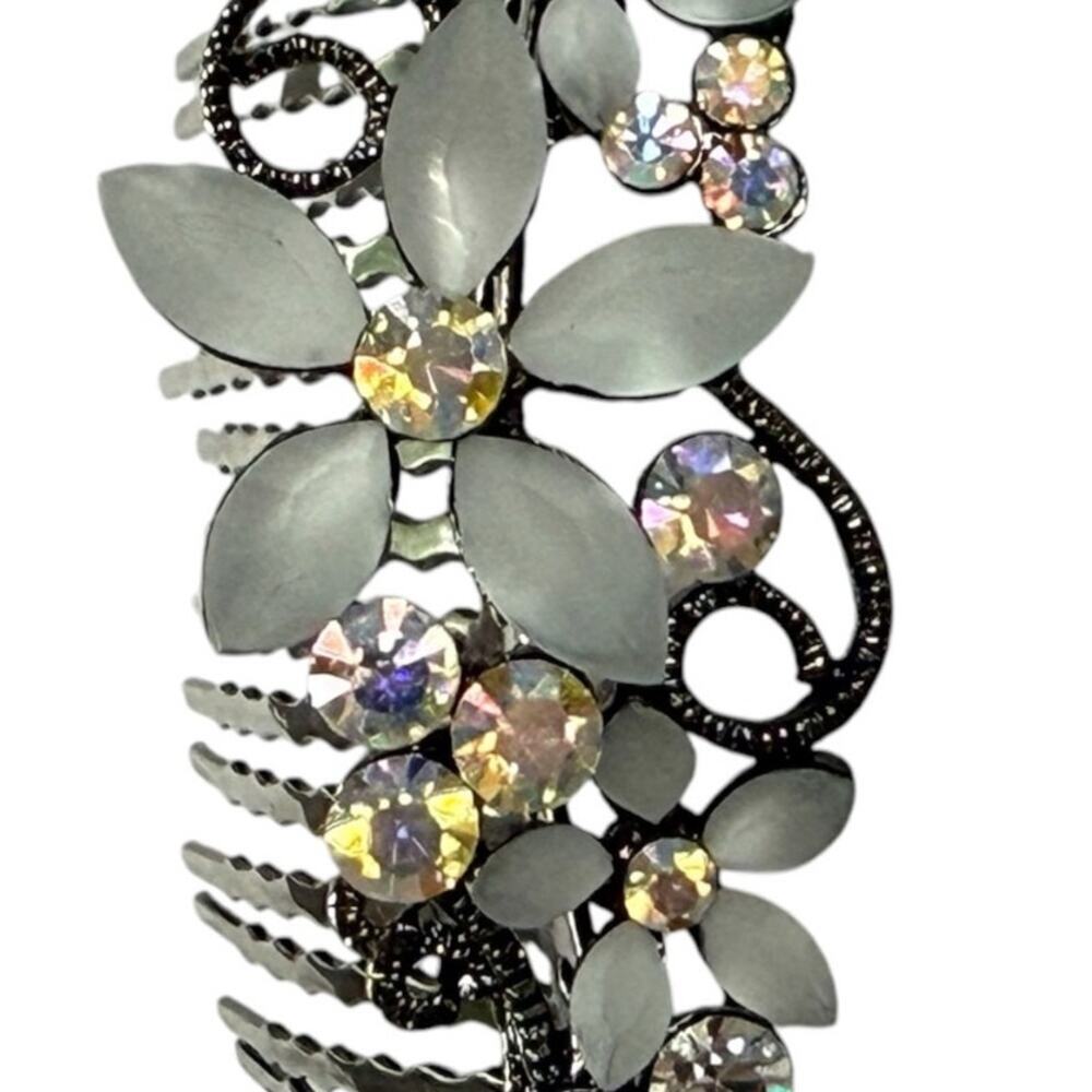 Set of 2 Swarovski Crystal Bridal Hair Combs Frosted Floral Silver Tone Prom - Picture 4 of 7